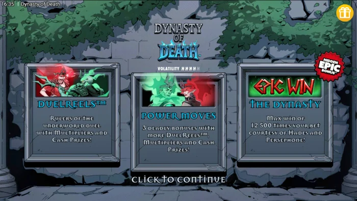 Dynasty of Death - menyja kryesore e lojës